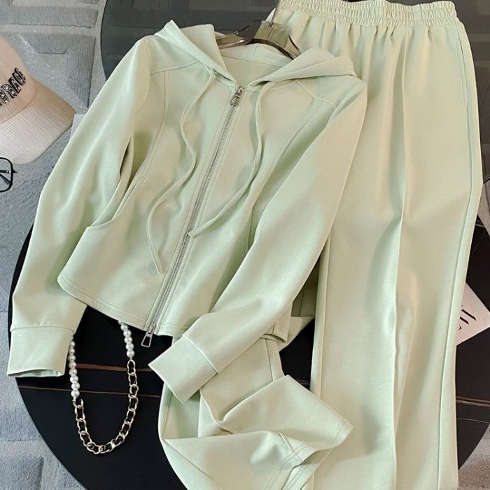 Autumn and Winter Slimming Mint Mambo Style suit Street Womens Hooded Sweatshirt High Waist Wide Leg Pants Casual Two-piece Set for Women Gray*889 - Image 4