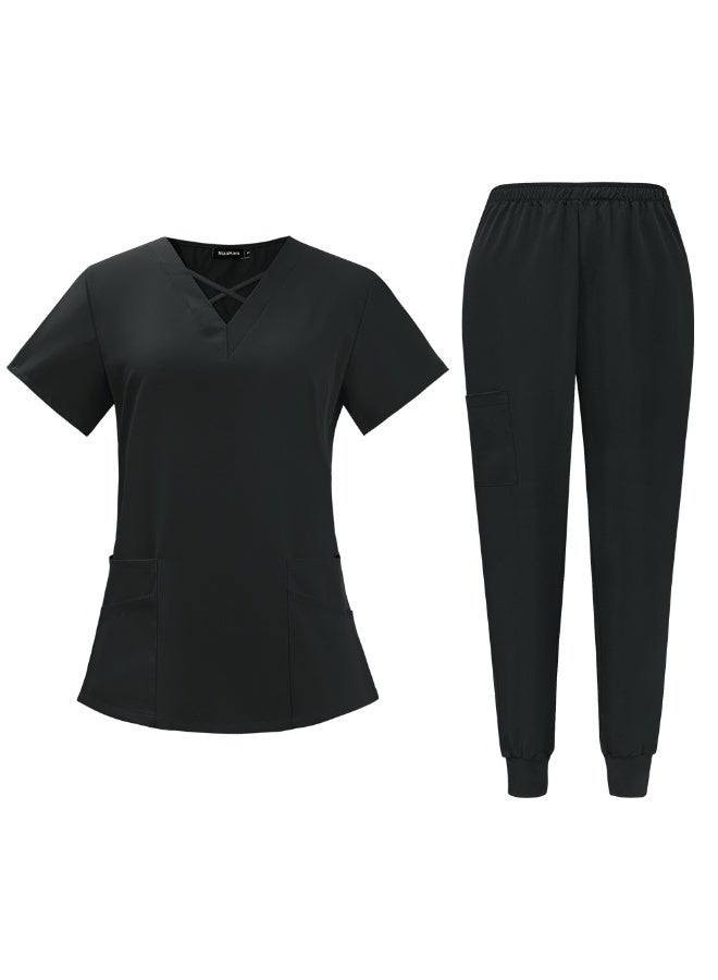 NIBEMINENT Medical Scrubs Surgical Uniforms Women Fashionable V-neck Short Sleeved Top Pants Sets Hospital Doctor Clinic Nurse Work Uniform - Image 1