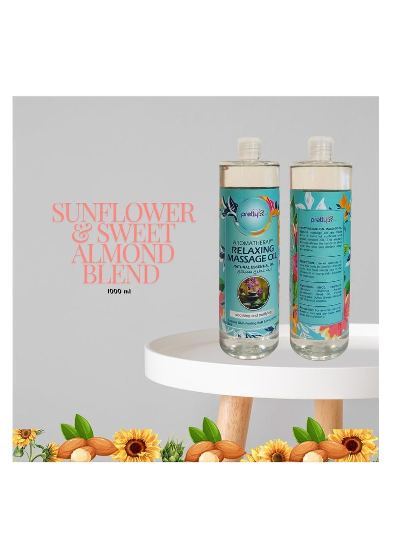 Pretty Be Pretty Be Aroma Therapy Relaxing Massage Oil Natural Essential Oil, Sunflower and Sweet Almond Blend Massage Oil 1000ml  - Image 2