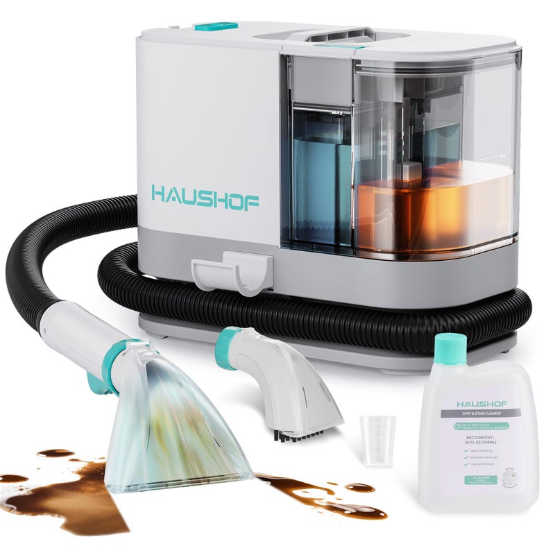 HAUSHOF Portable Carpet Spot and Upholstery Cleaner Machine, 13Kpa Powerful Suction & Spot Remover, Deep Stain Cleaning for Rug, Carpet, Car Seats, Pets, Stairs, Couches, with Cleaning Solution - Image 1