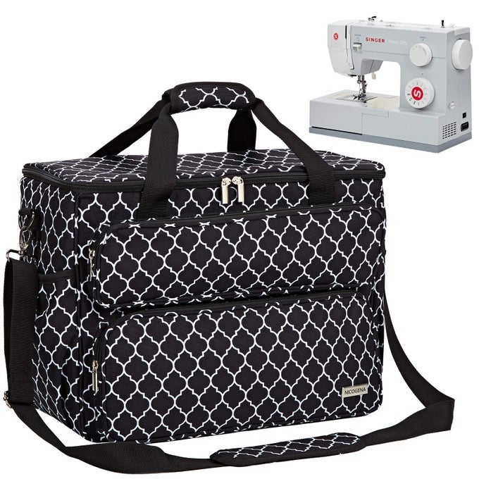 SEWING MACHINE CARRYING CASE UNIVERSAL TRAVEL TOTE BAG WITH SHOULDER STRAP FOR SINGER BROTHER JANOME AND ACCESSORIES LANTERN BLACK