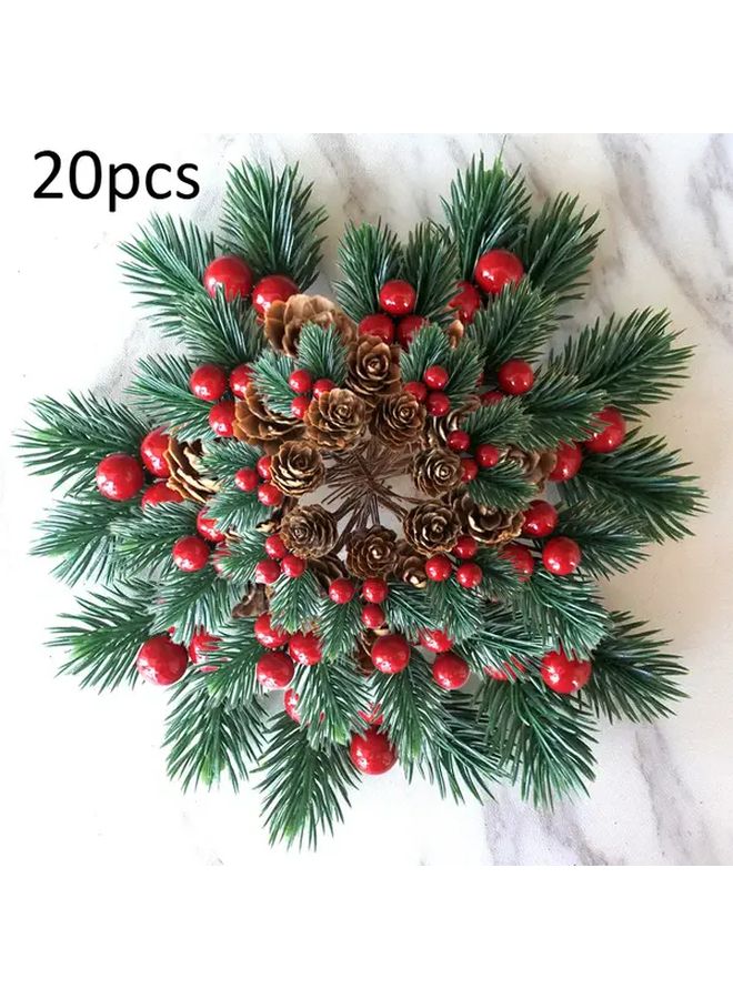 20 Pcs Artificial Pinecone Ornaments With Realistic Brown Pinecones Red Berries And Natural Vine Branches For Christmas Wreath Garland Tree Decor Durable Holiday Hanging Decorations For Indoor Outdoor Home Office - Image 1