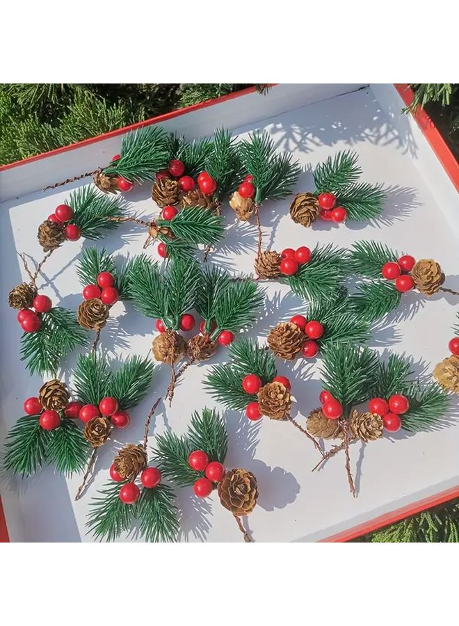 20 Pcs Artificial Pinecone Ornaments With Realistic Brown Pinecones Red Berries And Natural Vine Branches For Christmas Wreath Garland Tree Decor Durable Holiday Hanging Decorations For Indoor Outdoor Home Office - Image 4