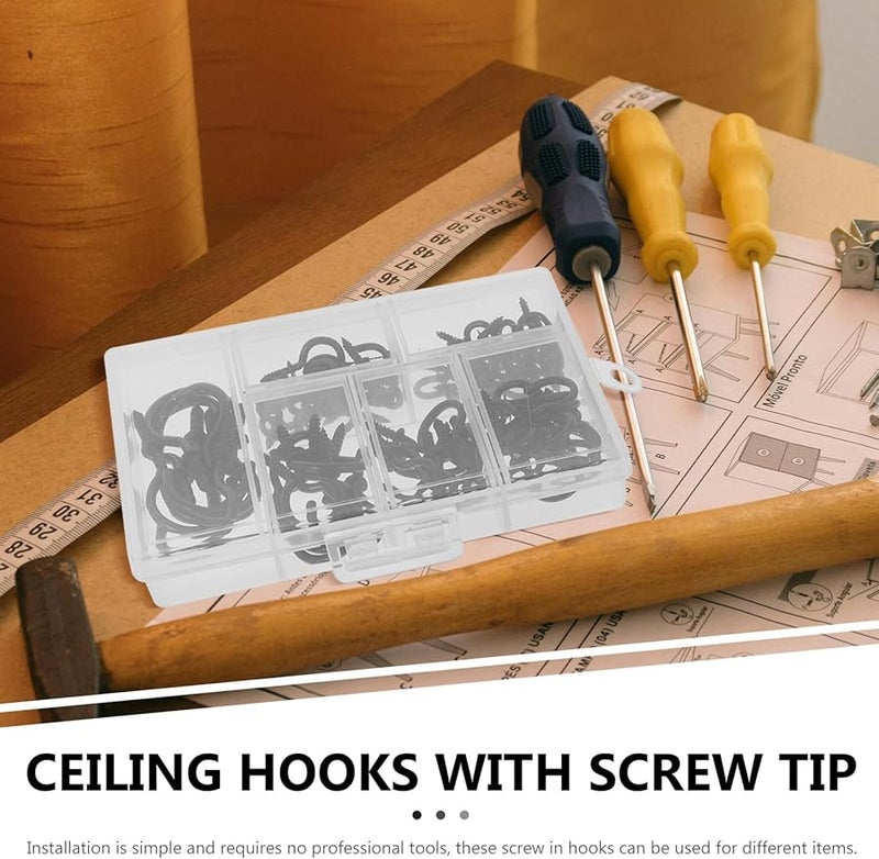 خطافات سقف معدنية سوداء 2 قطعة لتعليق النباتات ومناشف المطبخ والحرف اليدوية - Image 4