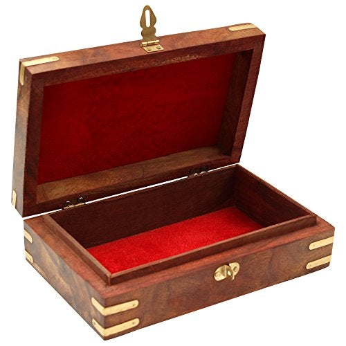ITOS365 Jewellery Box for Women Wooden Brass Work Flower Carved Design Handmade Gift, 8 Inches - Image 3