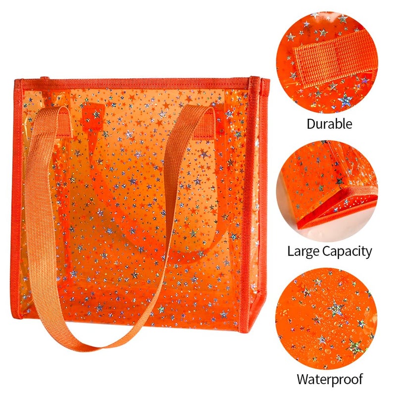 TotePrint Transparent Tote Bag with Stars Pattern Print, Large Capacity Shopping Bag, Reusable Bag 10 x 9.8Ã—3.9 inches (Orange with stars) - Image 4