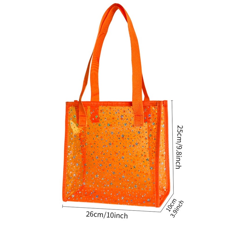 TotePrint Transparent Tote Bag with Stars Pattern Print, Large Capacity Shopping Bag, Reusable Bag 10 x 9.8Ã—3.9 inches (Orange with stars) - Image 5