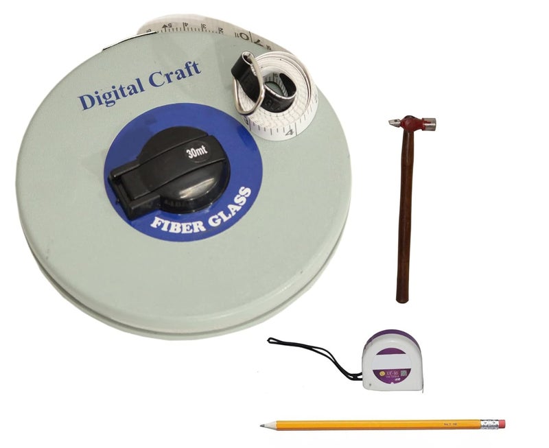 Digital Craft Glass Fiber Leather Tape Measure Metric Measuring Woodworking Tool Portable Measurement Tools For Football Field 30M Tape FiberglassPencilMeasuring Tape 3Mtr200Grm Hammer - Image 1