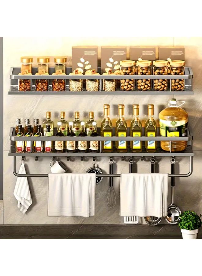 Heavy Duty Wall Mounted Spice Rack Organizer With Hooks Black 23 62 Inch Space Saving Kitchen Storage Shelf For Spices Oils And Bottles Modern Minimalist Design Easy Installation Aluminum Rust Resistant Finish For Small Kitchens Countertop Or Cabinet Organizer Home Chefs - Image 2