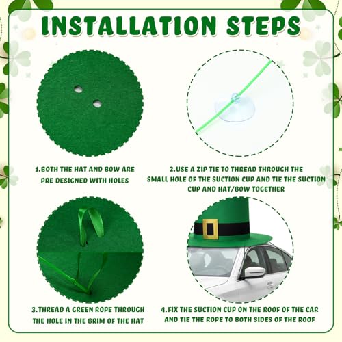 Arrowbash St. Patrick's Day Parade Golf Cart Decoration Kit Giant Leprechaun Hat Shamrock Bow Tie Car Decoration Irish Saint Patricks Day Golf Cart Festival Decor Parade Supplies - Image 4
