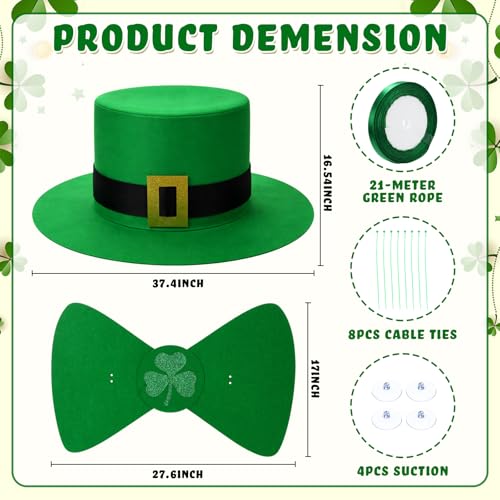 Arrowbash St. Patrick's Day Parade Golf Cart Decoration Kit Giant Leprechaun Hat Shamrock Bow Tie Car Decoration Irish Saint Patricks Day Golf Cart Festival Decor Parade Supplies - Image 3