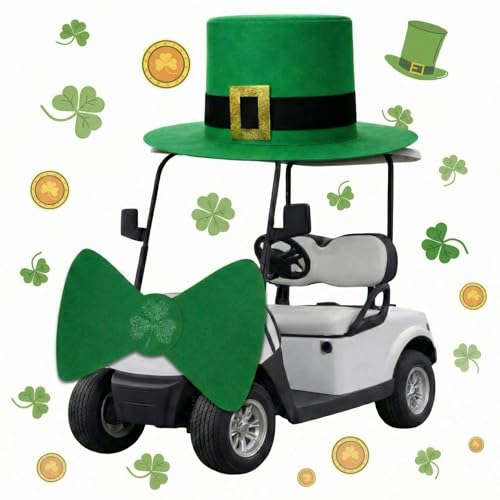 Arrowbash St. Patrick's Day Parade Golf Cart Decoration Kit Giant Leprechaun Hat Shamrock Bow Tie Car Decoration Irish Saint Patricks Day Golf Cart Festival Decor Parade Supplies - Image 1