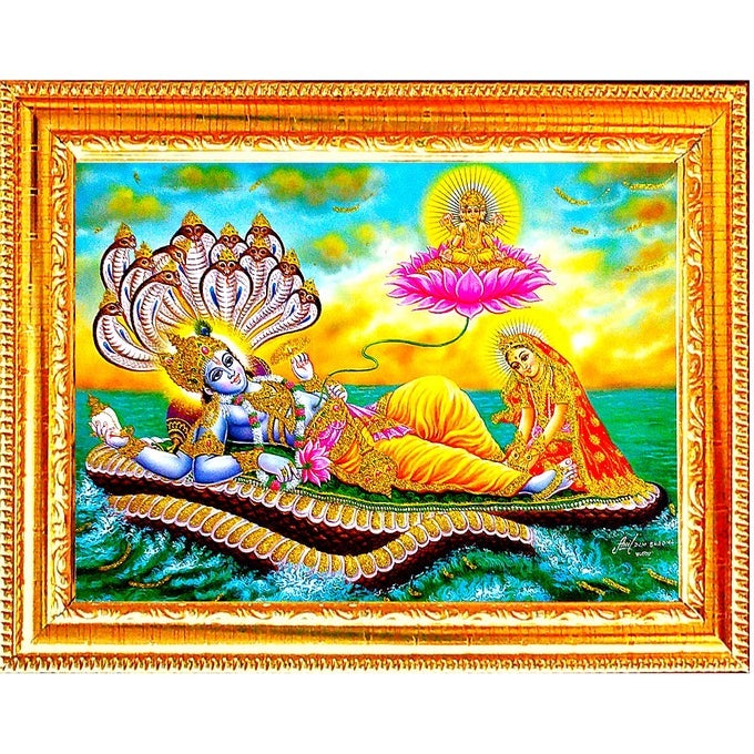 VISHNU LAXMI PHOTO FRAME RELIGIOUS FRAMED PAINTING FOR WALL AND POOJAHINDU BHAGWAN DEVI DEVTA PHOTO FRAMEGOD POSTER FOR PUJA 29 X 23 CM VISHNU LAXMI 2