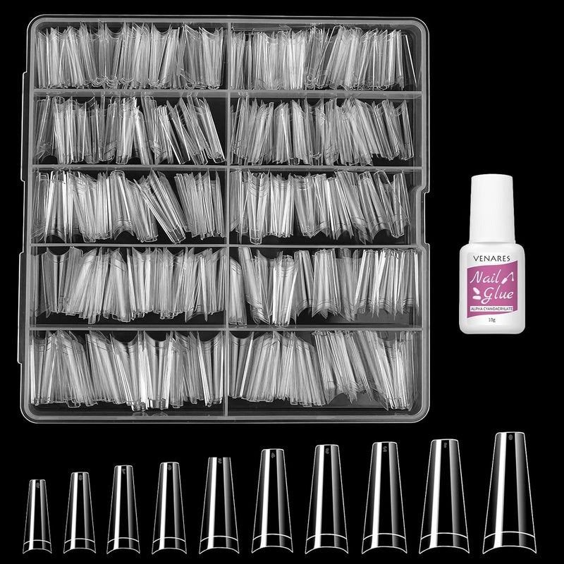 Clear False Nails Short Nail Tips and Glue for Soft Gel Tips Extension 500 Pieces 10 Size