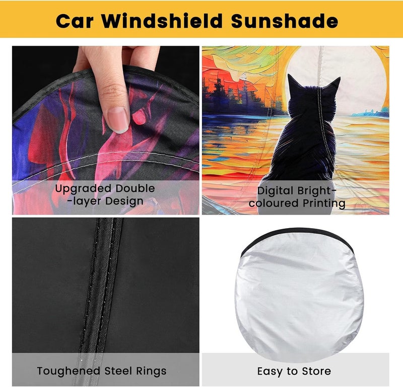 واقي شمس للزجاج الأمامي، واقي شمس للسيارة للزجاج الأمامي، عاكس شمسي يوفر حماية قصوى لداخلية السيارة، بوليستر عاكس يمنع الحرارة لسيارات السيدان وسيارات الدفع الرباعي الصغيرة والهاتشباك - 57 × 31.5 بوصة - Image 3
