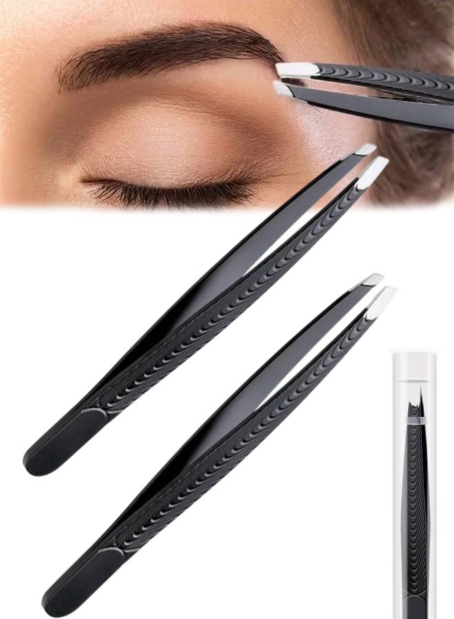 2PCS Slant Tweezer, Stainless Steel, High Precision Hair Removal - Image 1