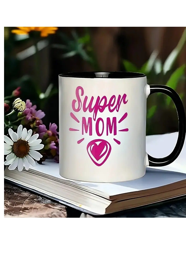 RYN Super Mom" 11oz Ceramic Mug with Heart Design - Perfect for Coffee, Tea, Milk | Dishwasher & Microwave Safe | Ideal Gift for Friends & Family, Daily Use Mug | Stylish Contrast Handle | Durable Ceramic, Coffee Mug - Image 1