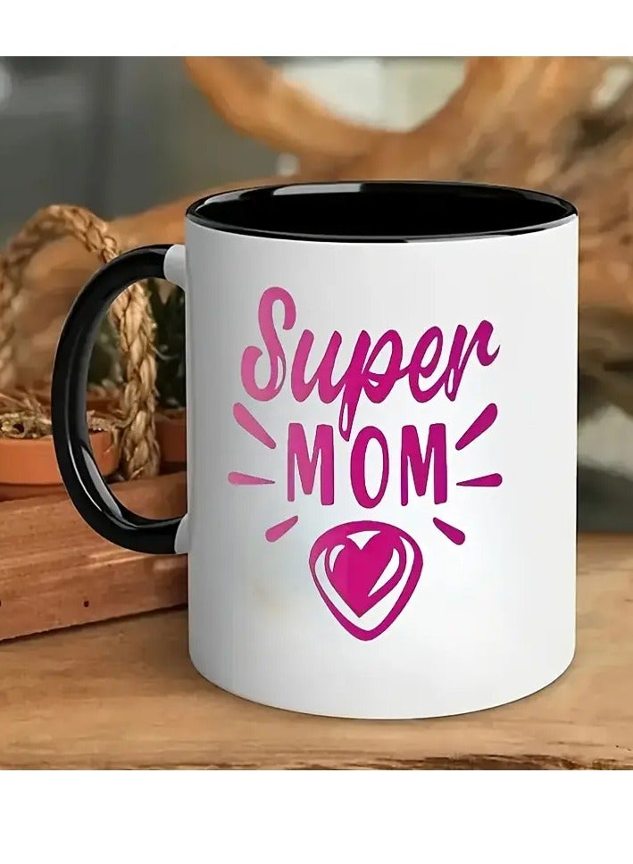 RYN Super Mom" 11oz Ceramic Mug with Heart Design - Perfect for Coffee, Tea, Milk | Dishwasher & Microwave Safe | Ideal Gift for Friends & Family, Daily Use Mug | Stylish Contrast Handle | Durable Ceramic, Coffee Mug - Image 2