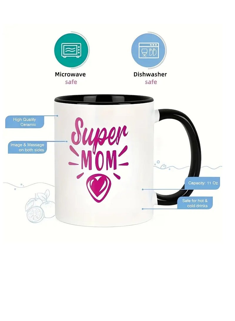 RYN Super Mom" 11oz Ceramic Mug with Heart Design - Perfect for Coffee, Tea, Milk | Dishwasher & Microwave Safe | Ideal Gift for Friends & Family, Daily Use Mug | Stylish Contrast Handle | Durable Ceramic, Coffee Mug - Image 3