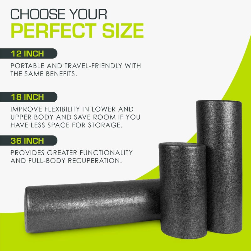 ProsourceFit High Density Foam Rollers 12 - inches long, Firm Full Body Athletic Massage Tool for Back Stretching, Yoga, Pilates, Post Workout Muscle Recuperation, Black - Image 5