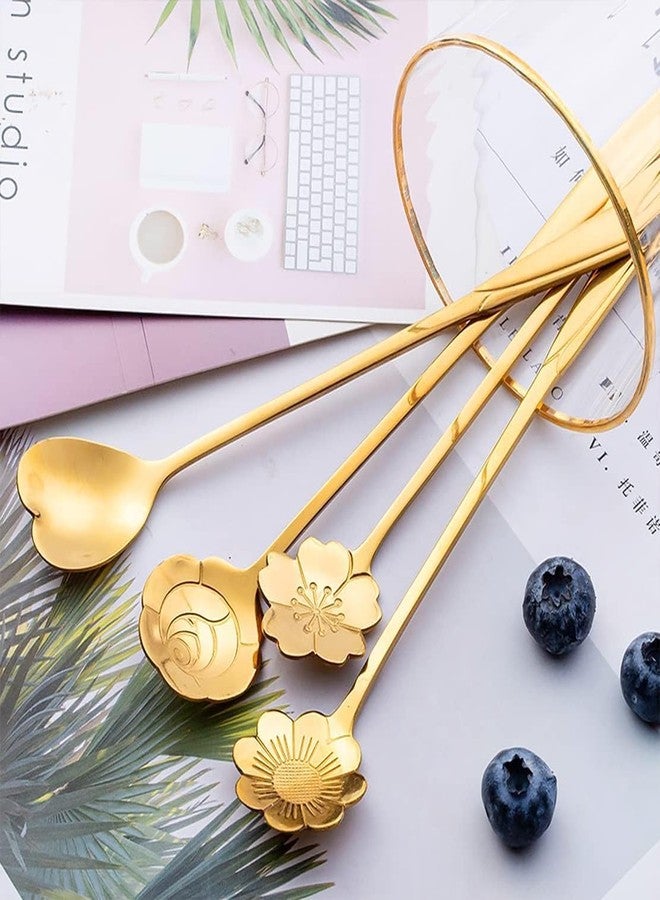 WebWares Stainless Steel Golden Spoons, Coffee Spoon, Flower Teaspoons, Desserts Spoons || Different Shape Coffee Spoons || Spoon Set for Kitchen || (Set of 4 Pcs) - Image 4