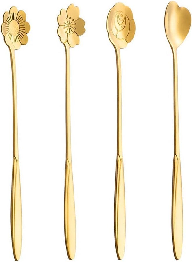 WebWares Stainless Steel Golden Spoons, Coffee Spoon, Flower Teaspoons, Desserts Spoons || Different Shape Coffee Spoons || Spoon Set for Kitchen || (Set of 4 Pcs) - Image 1