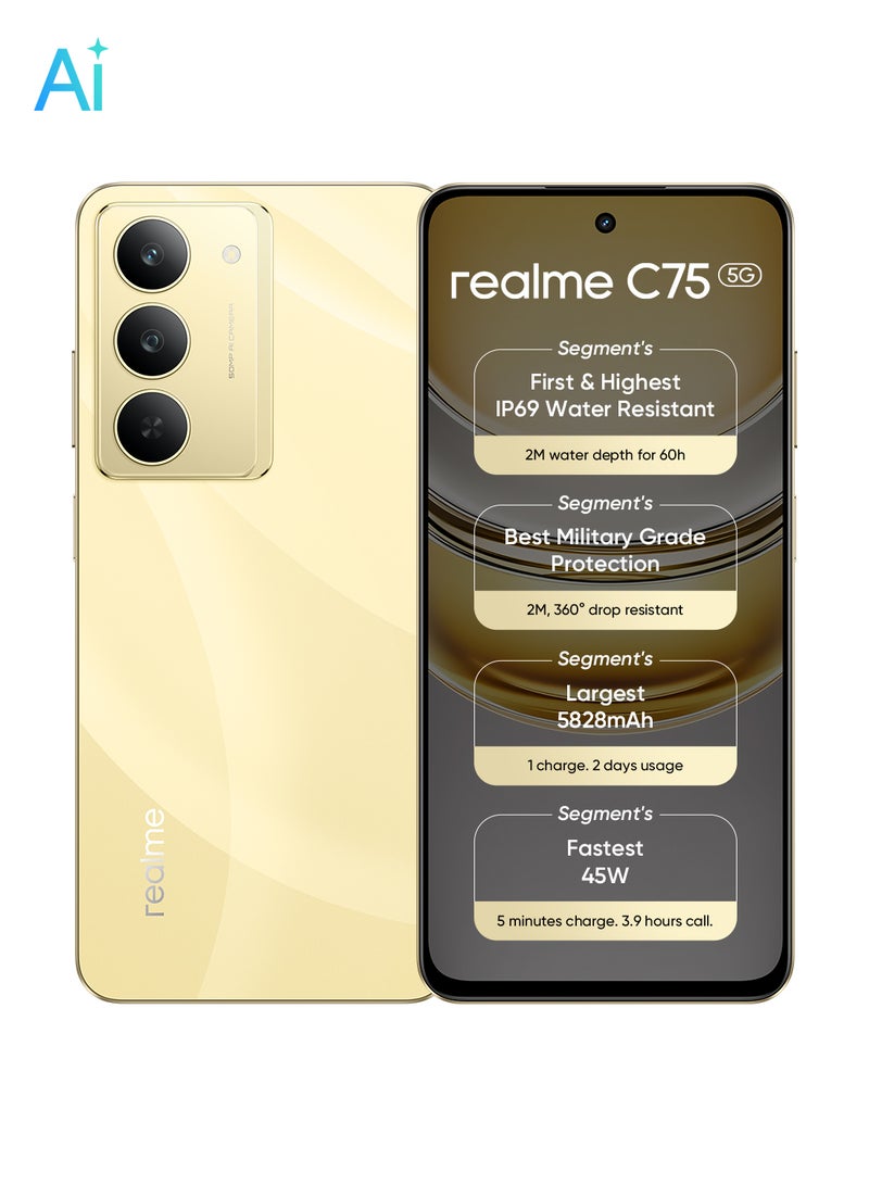 ريل مي C75 5G ثنائي الشريحة 8 جيجابايت رام 128 جيجابايت لون ذهبي لامع - نسخة الشرق الأوسط - Image 1