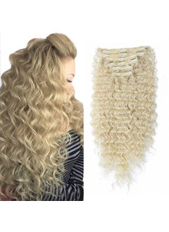 FASHION LINE Synthetic Curly Clip in Hair Extensions Double Weft Full Head Heat Resistance Thick Deep Wave Clip In 7 Pieces24 Deep Wave 613 Bleach Blonde 