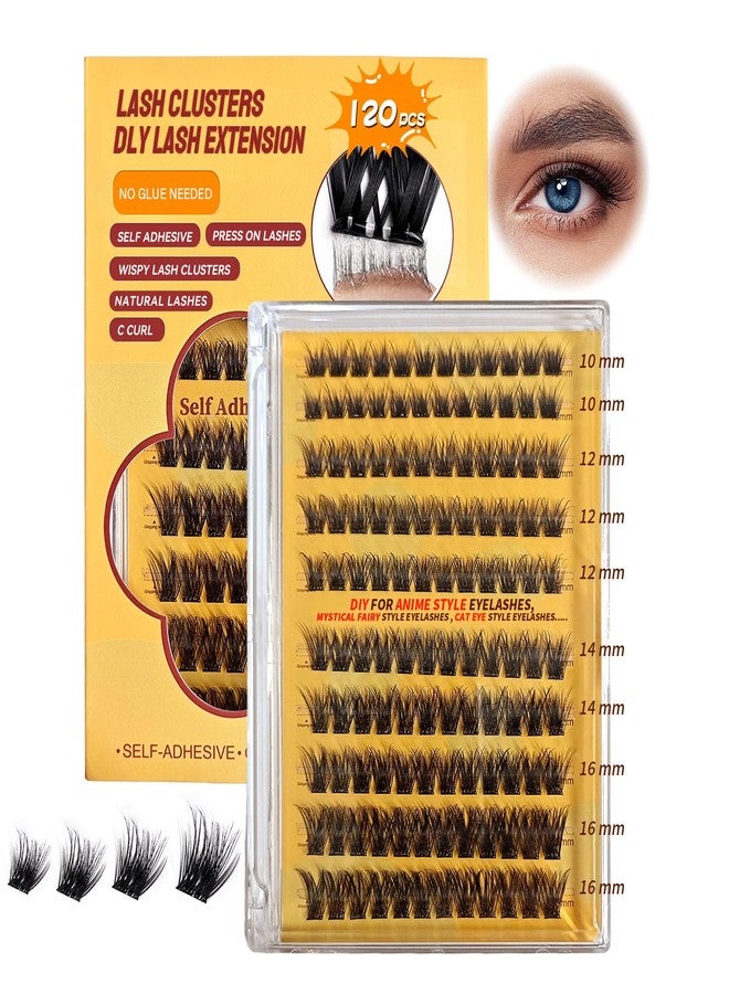 PHIXBEAR Self Adhesive Eyelashes No Glue Needed 120pcs Natural Self Adhesive Lash Clusters Wispy Reusable Press on Lashes Pre-Glue 10-16mm Individual Lashes C Curl DIY Eyelash Extensions - Image 1