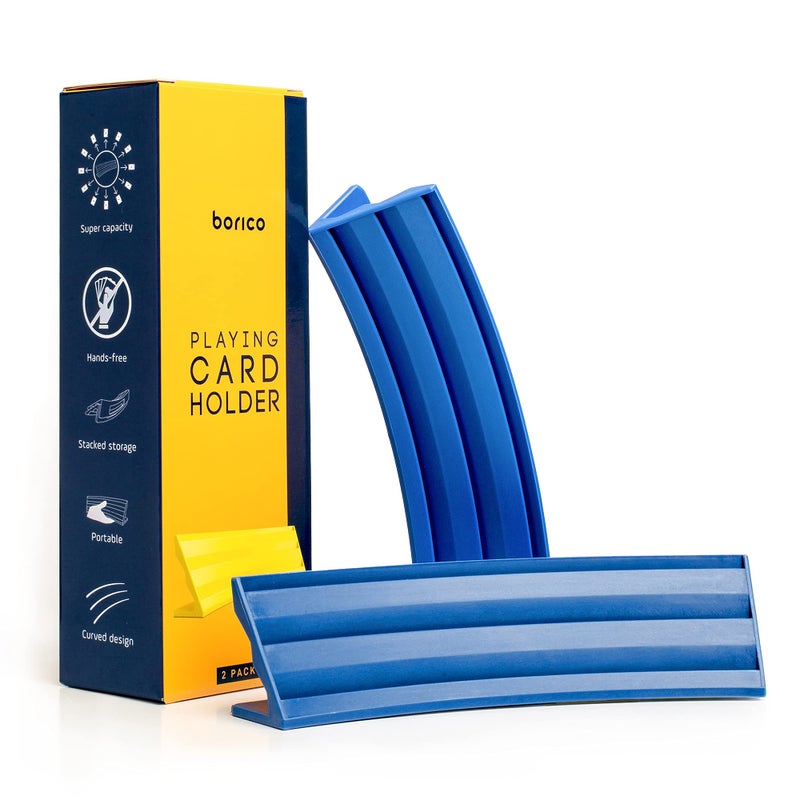BORICO Card Holders for Playing Cards - 2 Pack Playing Card Holder for Kids and Adults,Stackable Storage Game Card Tray with a Travel Pouch (Blue) - Image 1