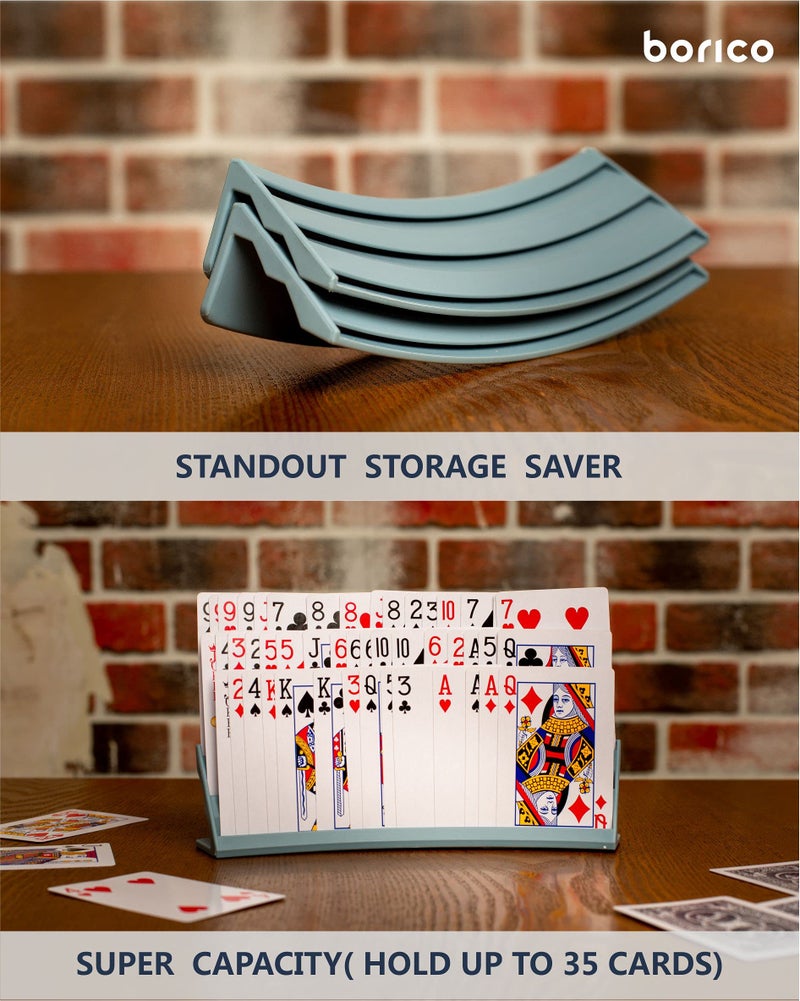BORICO Card Holders for Playing Cards - 2 Pack Playing Card Holder for Kids and Adults,Stackable Storage Game Card Tray with a Travel Pouch (Blue) - Image 5