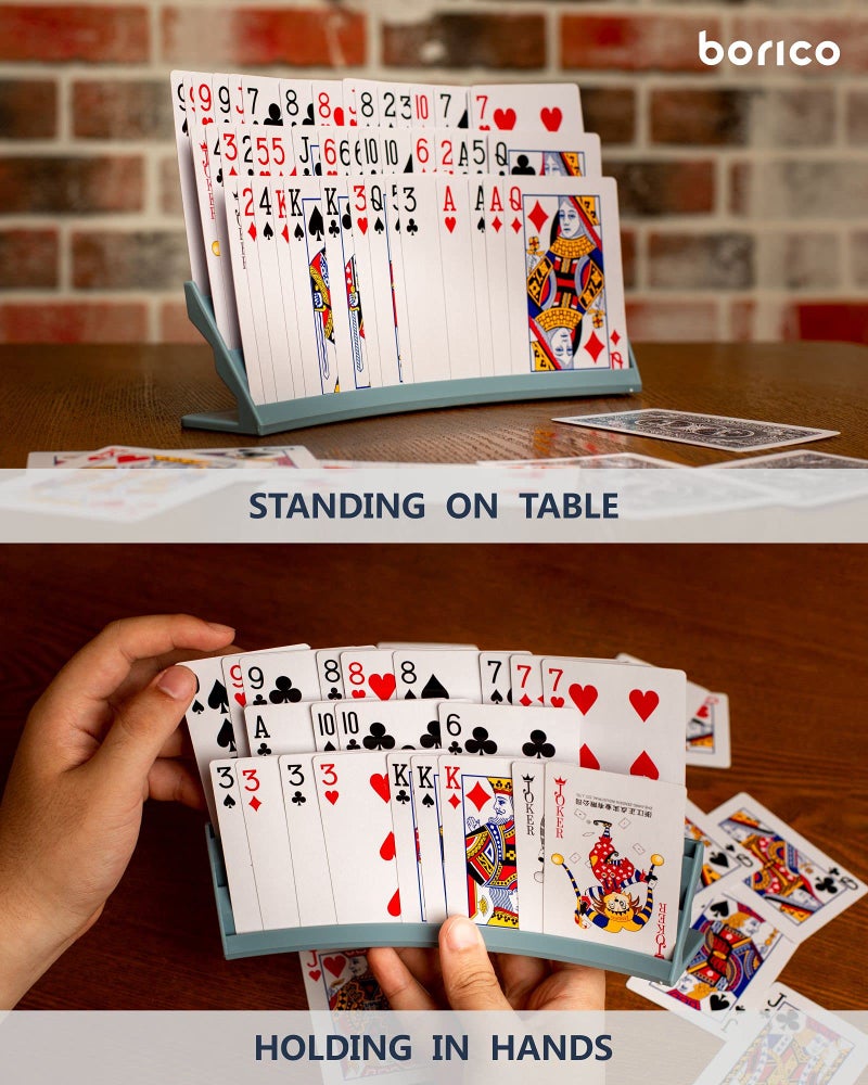 BORICO Card Holders for Playing Cards - 2 Pack Playing Card Holder for Kids and Adults,Stackable Storage Game Card Tray with a Travel Pouch (Blue) - Image 3