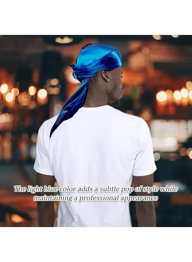 FAYET 2 Pieces Silky Velvet Durag Set, Soft Satin Wave Caps with Long Tails and Wide Straps for Boys and Girls, Perfect for 360 Waves and Everyday Style (Black & Blue) - Image 3