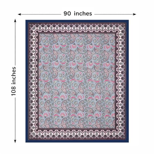 ElanorHomes 240 TC Cotton Double King Size Bedsheet | Hand Printed | Ultra-Soft & Skin-Safe | Breathable Summer Comfort | 93x108 inches with 2 Pillow Covers (Blue Floral Motifs) - Image 5