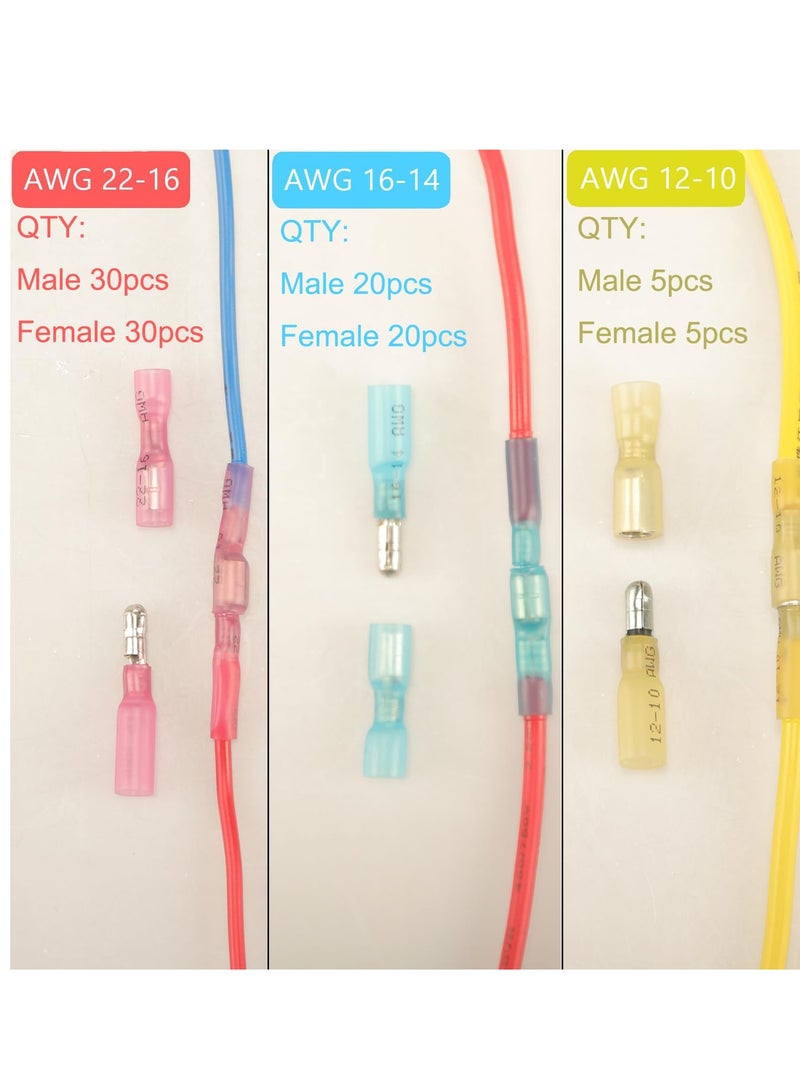 Heat Shrink Bullet Wire Connectors Kit, 110 Pcs Waterproof Electrical Female & Male Bullet Butt Terminals, Bullet Terminals Wire Connectors, Marine Grade Bullet Connectors - Image 2