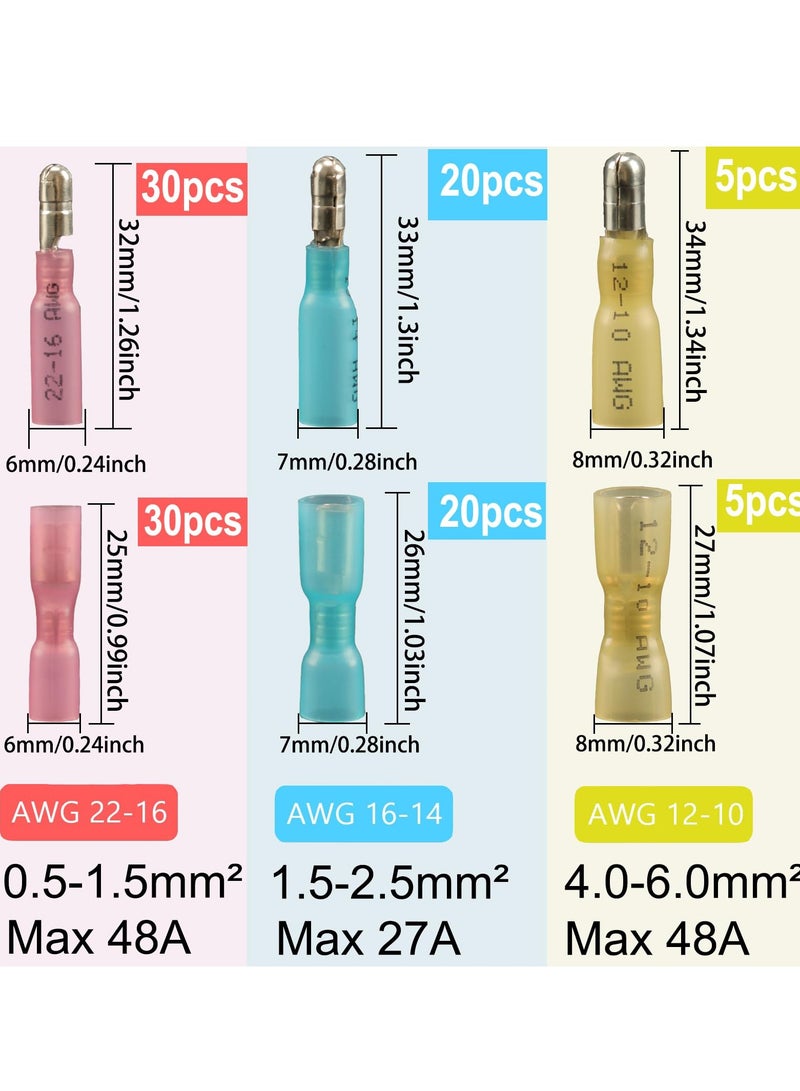 Heat Shrink Bullet Wire Connectors Kit, 110 Pcs Waterproof Electrical Female & Male Bullet Butt Terminals, Bullet Terminals Wire Connectors, Marine Grade Bullet Connectors - Image 3