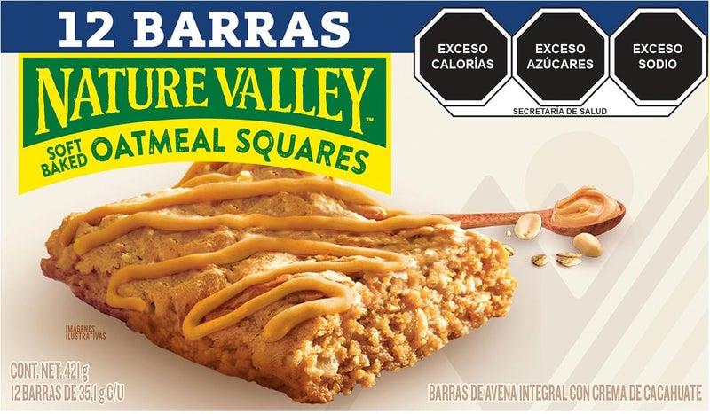 Nature Valley Soft Baked Oatmeal Squares, Peanut Butter Flavor, 12 Count Snack Bars - Image 1