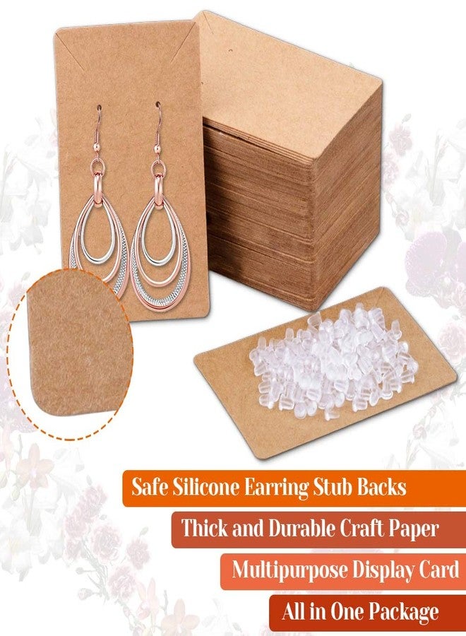Anezus 100 Pcs Earring Display Cards with 200 Earring Backs and 100 Self-Sealing Bags for Earrings, Necklace & Jewelry Display, Kraft Color 3.5x2.4 Inches - Image 3