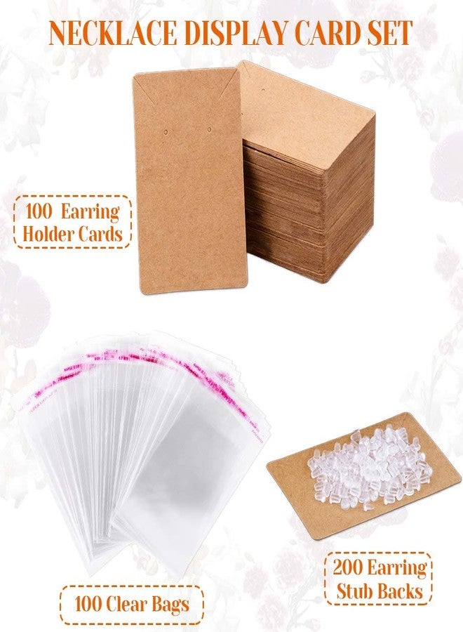 Anezus 100 Pcs Earring Display Cards with 200 Earring Backs and 100 Self-Sealing Bags for Earrings, Necklace & Jewelry Display, Kraft Color 3.5x2.4 Inches - Image 2