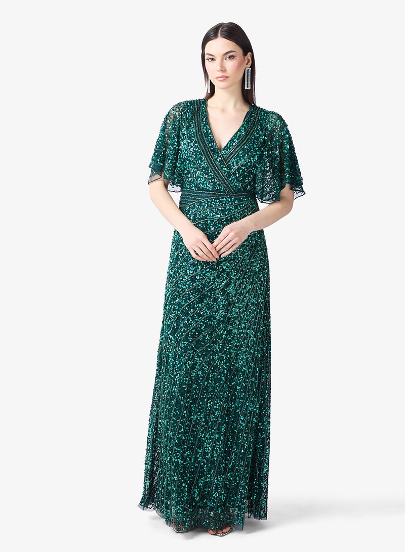 Amelia Rose V Neck Short Sleeve Sequin Maxi Dress - Image 4