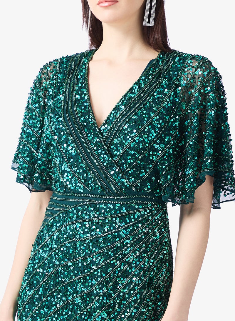 Amelia Rose V Neck Short Sleeve Sequin Maxi Dress - Image 3