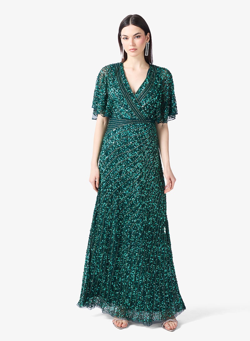 Amelia Rose V Neck Short Sleeve Sequin Maxi Dress - Image 1
