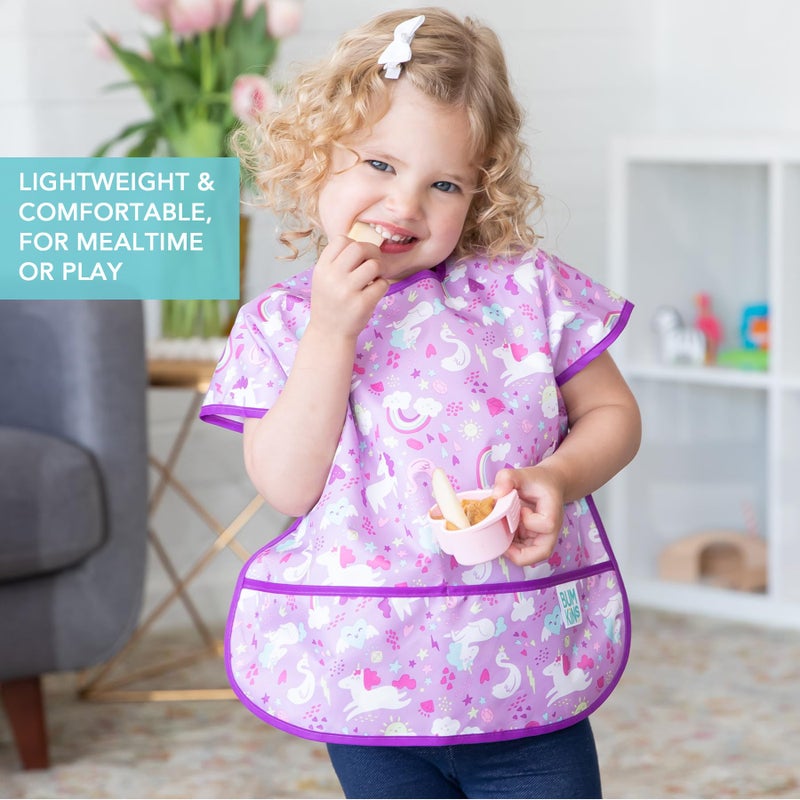 Bumkins Short Sleeve Bib for Girl or Boy, Toddler and Kids for 1-3 Years, Large Size, Essential Must Have for Junior Children, Eating, Mess Saving Soft Fabric Apron for Play, Unicorns Purple - Image 4
