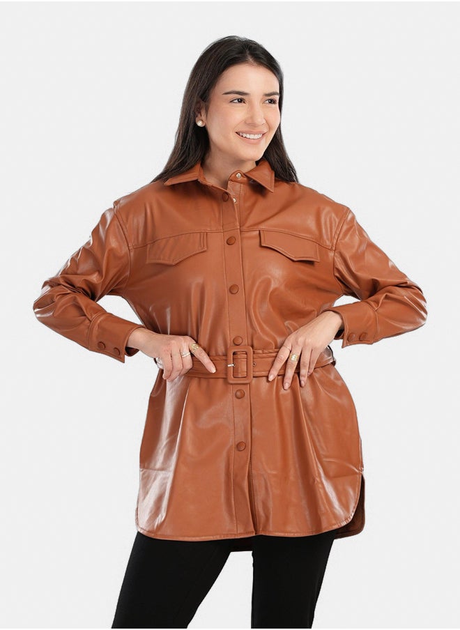 Clue Leather Shirt with Waist Belt  - Image 1
