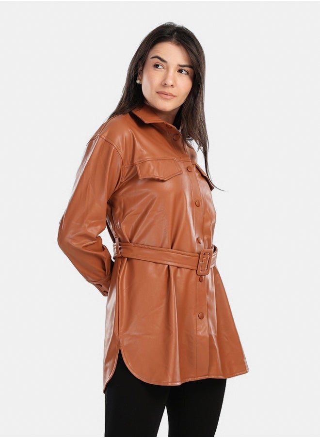 Clue Leather Shirt with Waist Belt  - Image 2