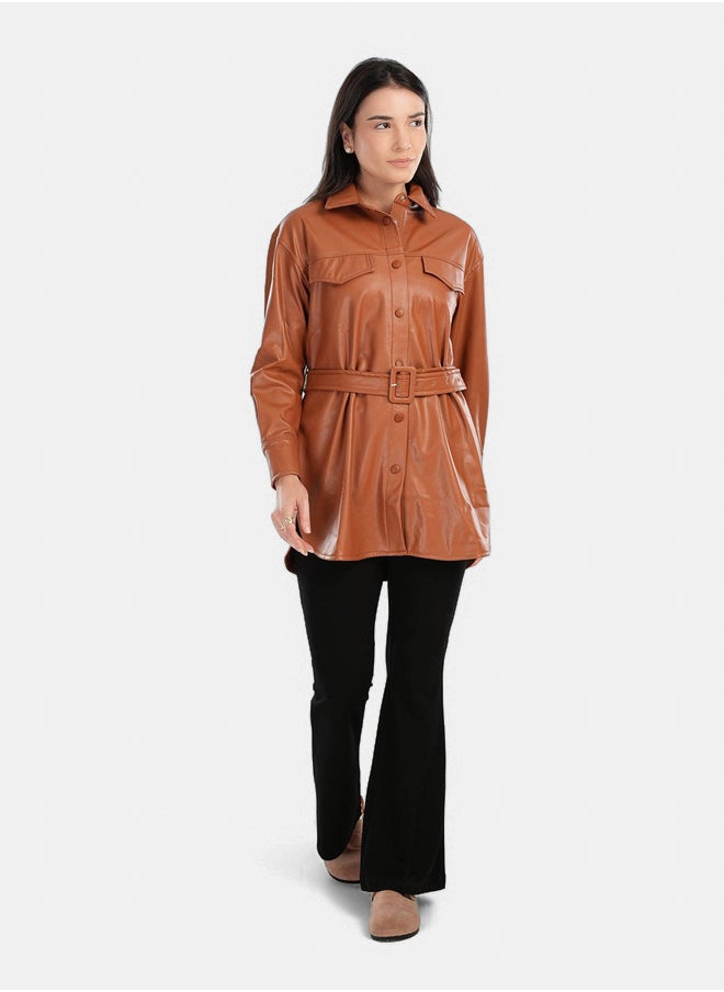 Clue Leather Shirt with Waist Belt  - Image 3
