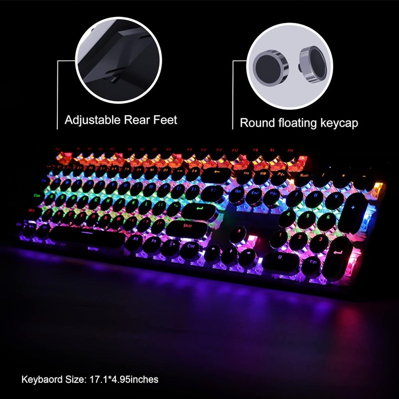 Camiysn Retro Typewriter Keyboard and Mouse Combo, Cute Black Keyboard with Linear Red Switches, Full Size Wired Mechanical Gaming Keyboard, Cool Light Up Keyboard and Mouse for Gaming,Work,Mac,PC,Windows - Image 4