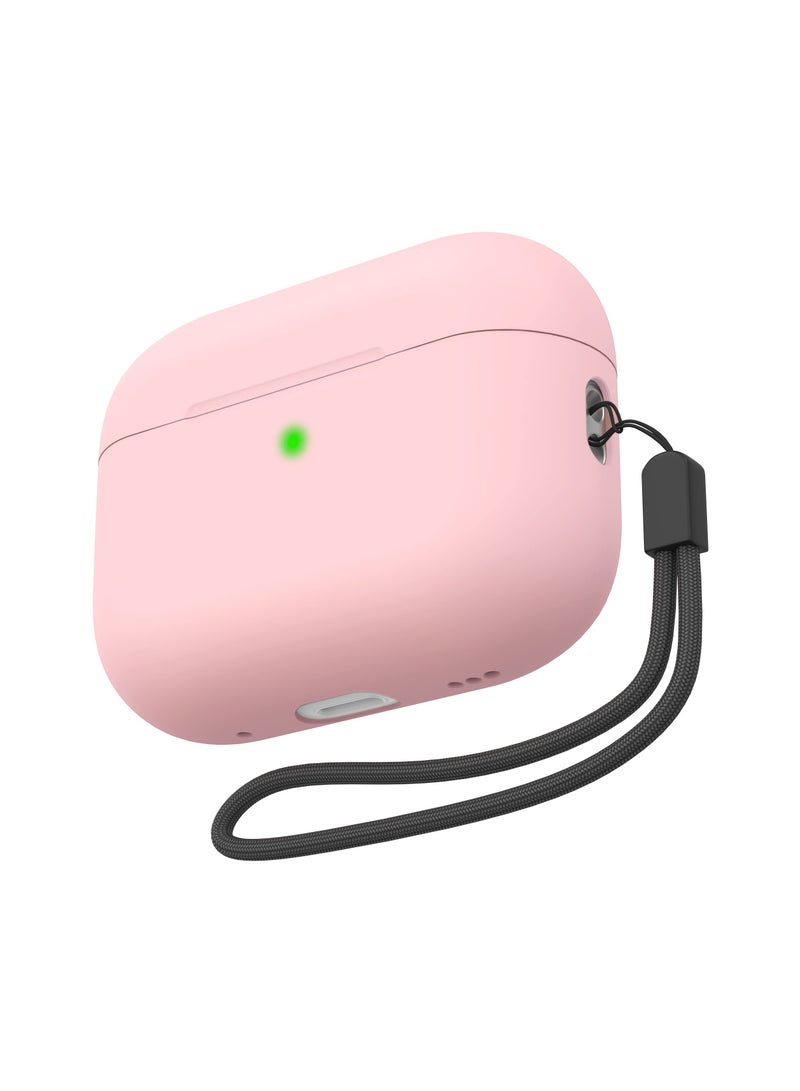 Premium Silicone AirPods Pro 2 Case Cover with Lanyard and LED Visibility Pink - Image 1