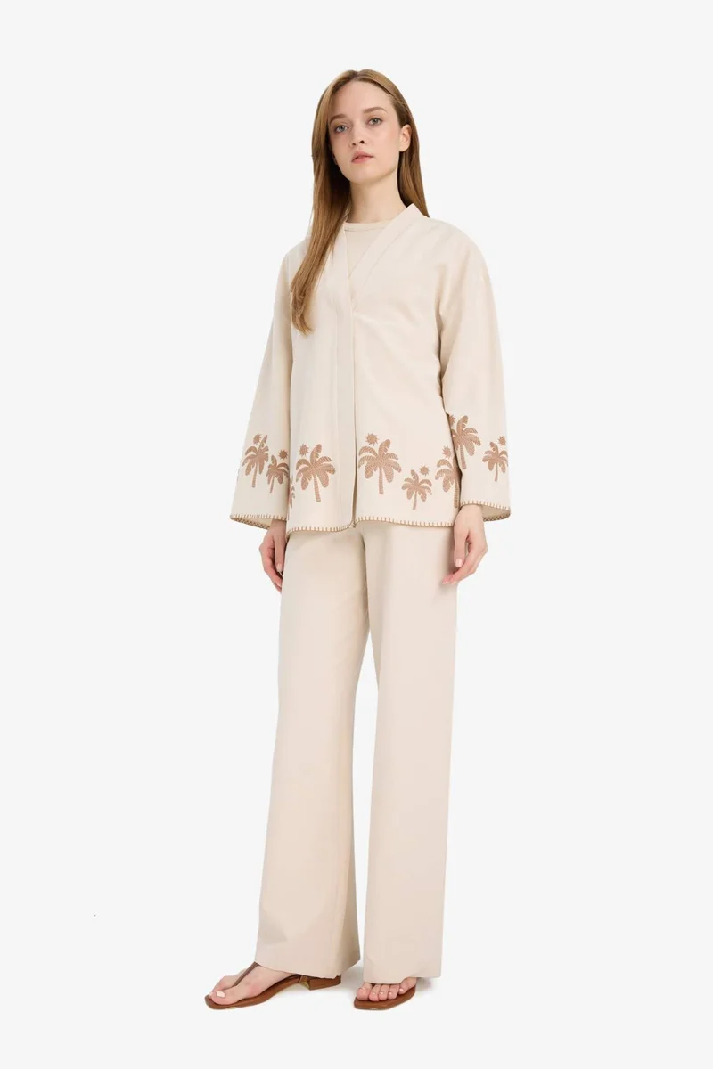 ديفاكتو Linen Blend Wide Leg Trousers