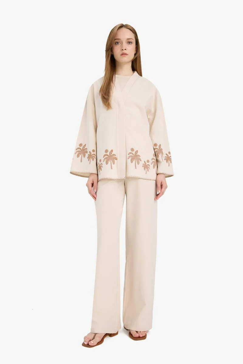 ديفاكتو Linen Blend Wide Leg Trousers